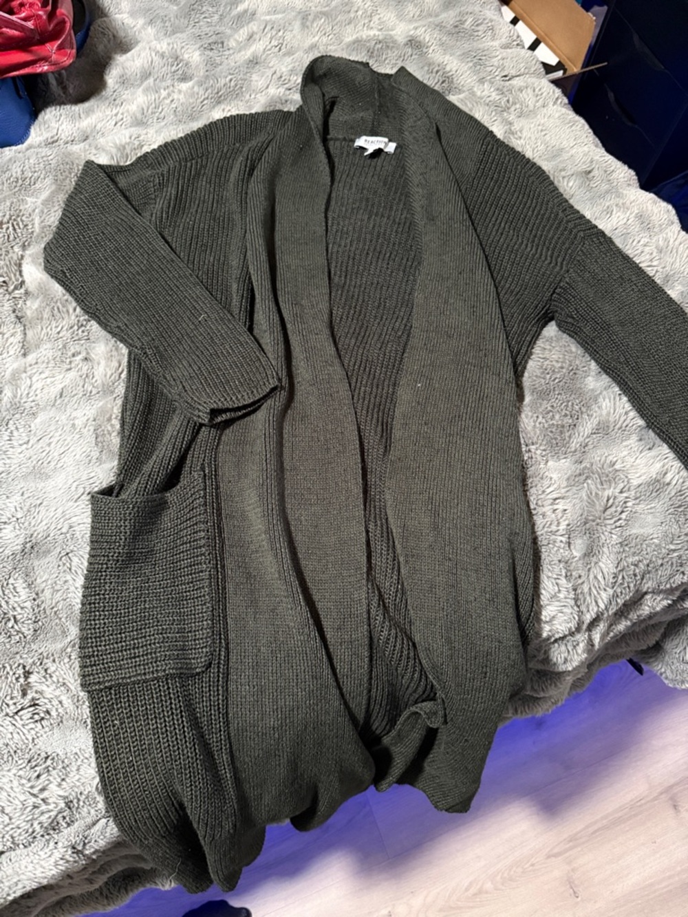 Women's Open-Front Long Cardigan Sweater - Dark Olive-